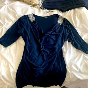 Navy Blouse with Silver Shoulder Details